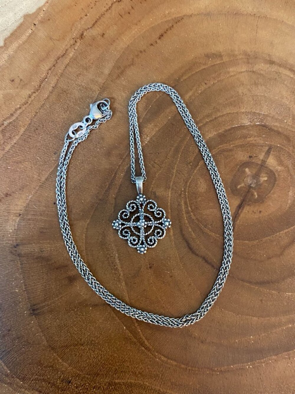 RETIRED James Avery Twisted Wire Lacey Cross Necklace, 16"